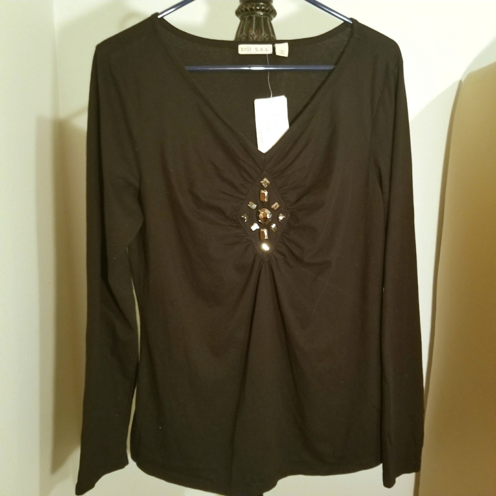 Xeit USA Black Shirt With Siver Embellishments.